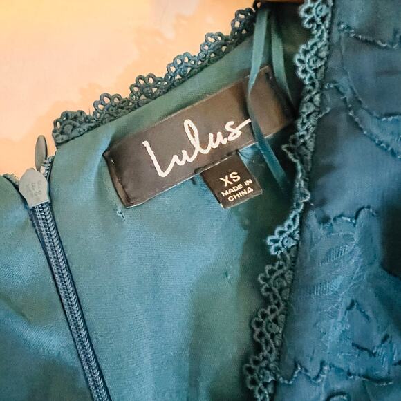 Lulus Sapphire Away Lace Burn Out Long Sleeve Dress Size XS Teal - Picture 5 of 9
